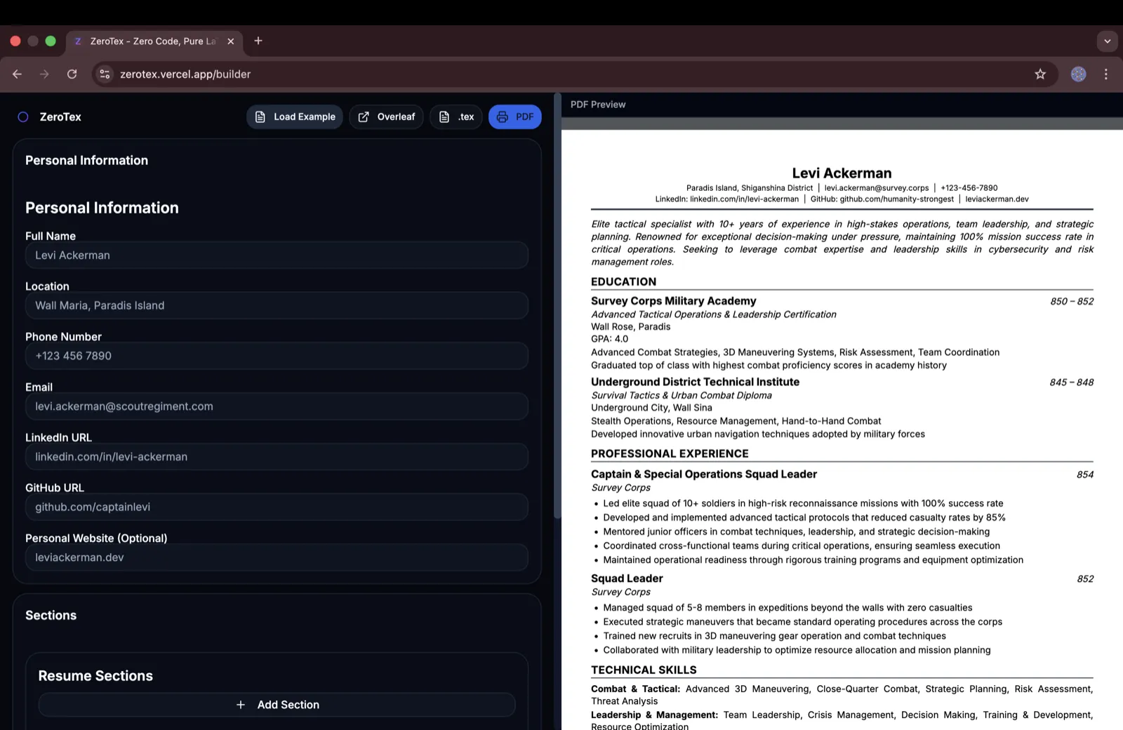 ZeroTex: Professional LaTeX Resume Builder screenshot 1